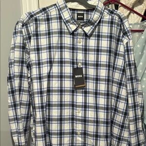 Boss Blue and White Plaid Casual Shirt